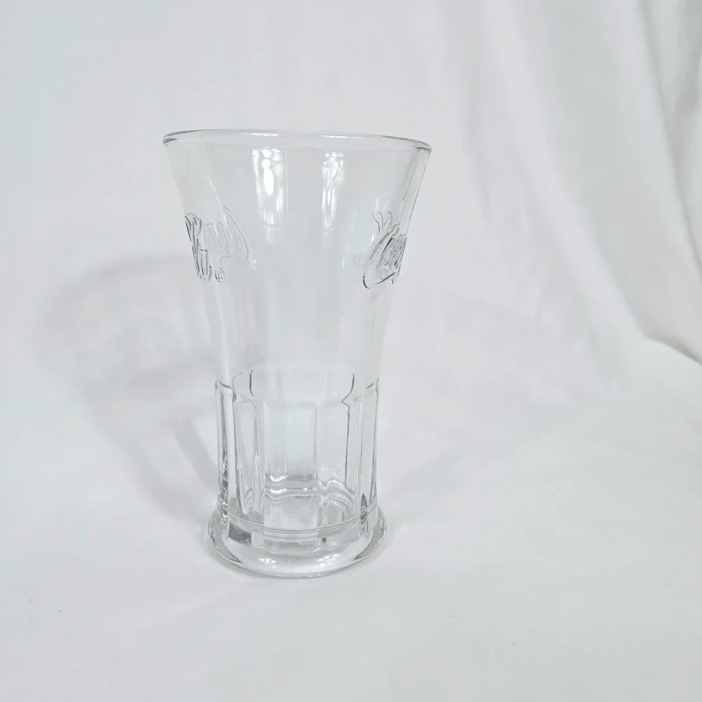 Coca Cola Clear Embossed Logo Flared Heavy Glass Tumbler 16oz Vtg Retro Art Deco